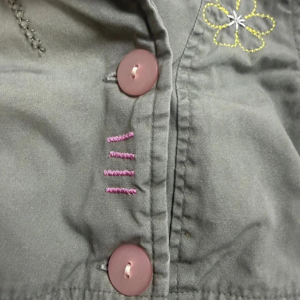 Toddler Girls Olive Green Floral Embroidered Utility Field Jacket Size 24M